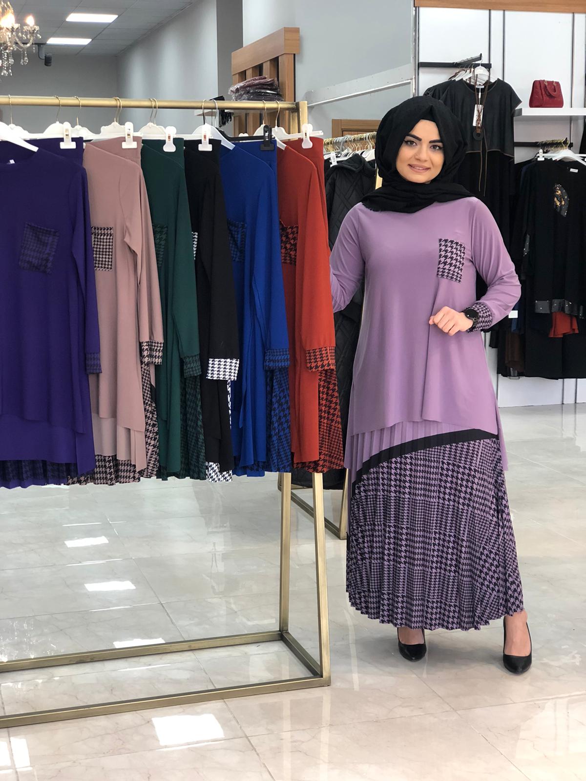Kazayağı desenli etekli takım