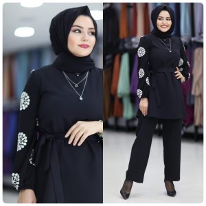 Kol nakış detaylı kuşaklı takım