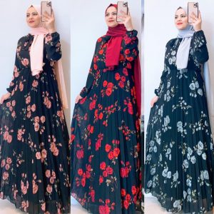 Gül desenli şifon elbise