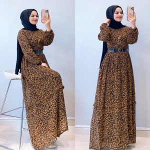 Leopar desenli Astarlı şifon elbise