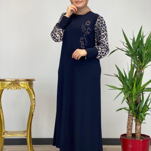 Kolları leopar desenli elbise