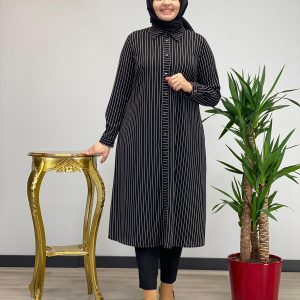 Krep Büyük beden Çizgili tunik