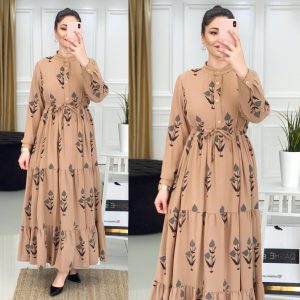 Ayrobin kumaş Lale desenli elbise