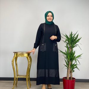 Krep kumaş Büyük beden deri elbise