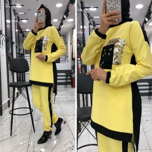 Atlas kumaş Payetli cep ikili takım