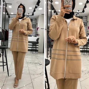 Atlas kumaş fermuarlı takım