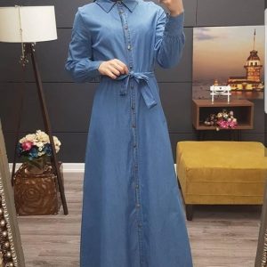 Gömlek yaka kot elbise