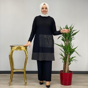 Büyük beden Çizgili cepli Sandy takım