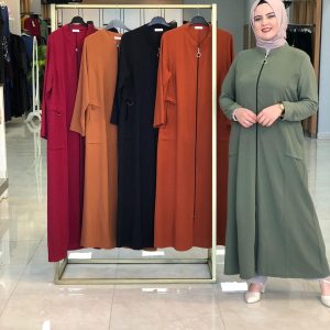 Ayrobin kumaş cepli fermuarlı ferace