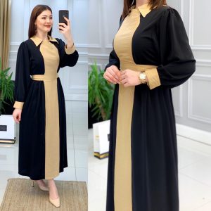 Ayrobin keten gömlek yaka elbise