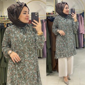 Büyük beden çiçekli Şifon tunik