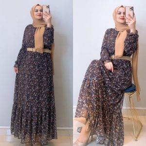 Çiçek desenli şifon elbise