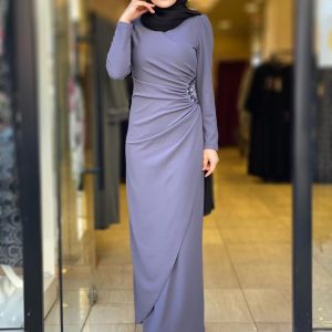 Scuba krep kumaş beli lastikli elbise