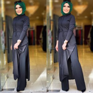 Krep kumaş yırtmaçlı takım