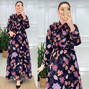 Şifon Krep kumaş fırfırı elbise