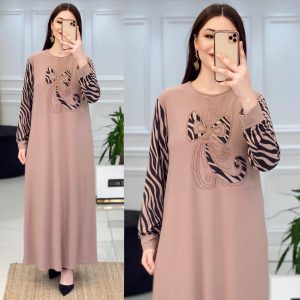 Sandy kumaş zebra desenli elbise