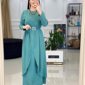Krep kumaş kuşaklı elbise
