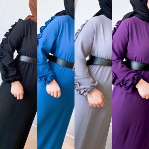 Ayrobin kumaş Kolları fırfırı elbise