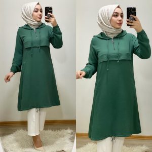 Ayrobin kumaş Kapşonlu Tunik