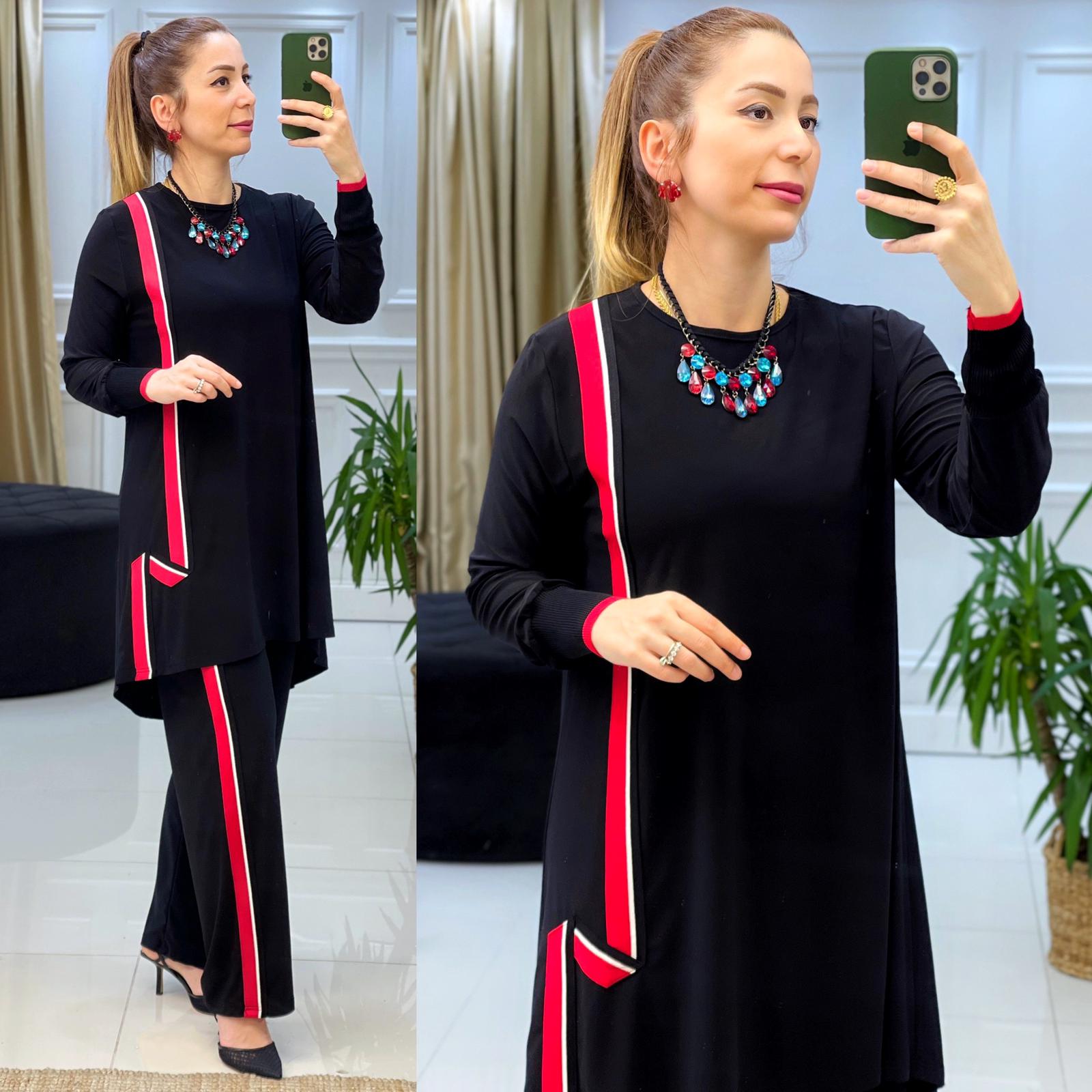 Sandy kumaş Şeritli takım