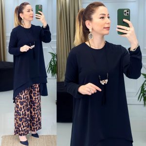 Leopar desenli pantolon Tunik