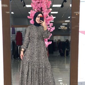 Pamuklu kumaş Leopar elbise