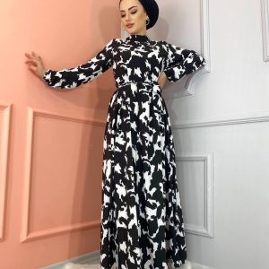 Krep kumaş astarlı deseni elbise