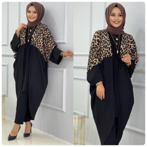 Örme kumaş Leopar desenli Hırka