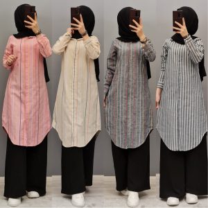 İkili kombin çizgili tunik Pantolon