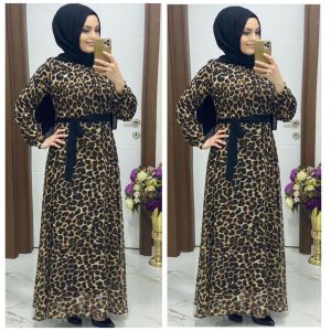 Astarlı şifon Leopar elbise