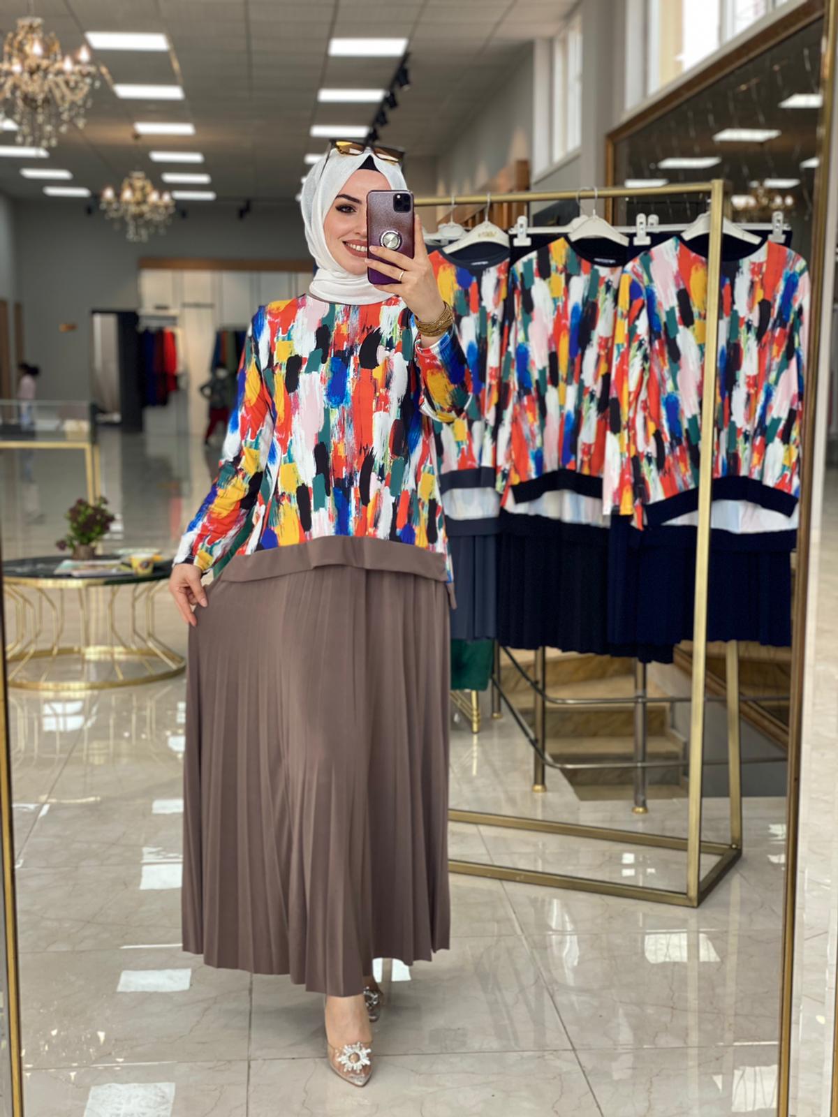 Sandy kumaş Renkli Etekli takim - Görsel 7