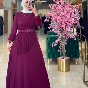 Krep kumaş Püsküllü elbise