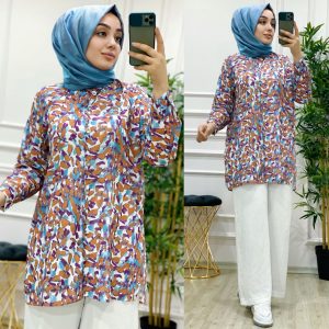 Krep kumaş etnik desenli Tunik