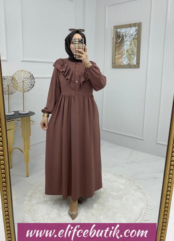 Ayrobin kumaş prenses elbise - Görsel 5