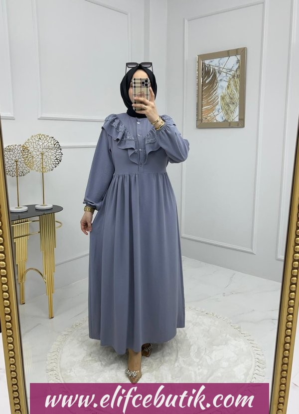 Ayrobin kumaş prenses elbise - Görsel 6