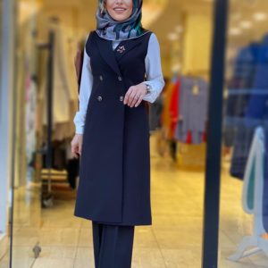 Krep kumaş yıldız yelekli takım