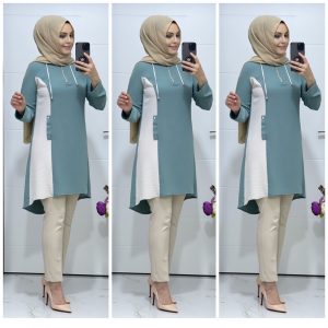 Ayrobin kumaş kapşonlu tunik