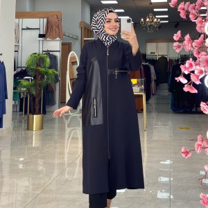 Krep kumaş fermuarlı deri kap