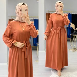 Ayrobin kumaş fırfırı bağcıklı elbise