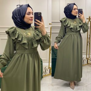 Ayrobin kumaş maya fırfırlı elbise