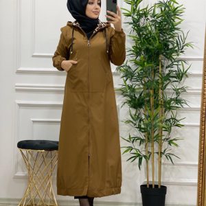 Bondik kumaş kapşonlu trench