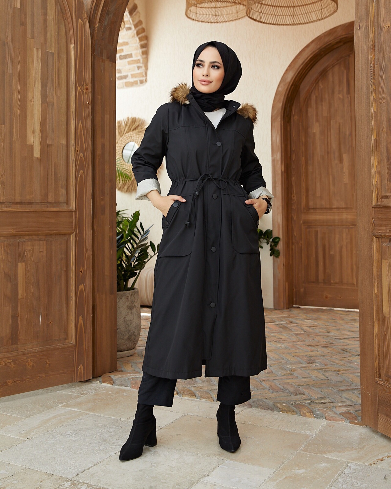 Büyük beden içi kürklü parka - Görsel 9