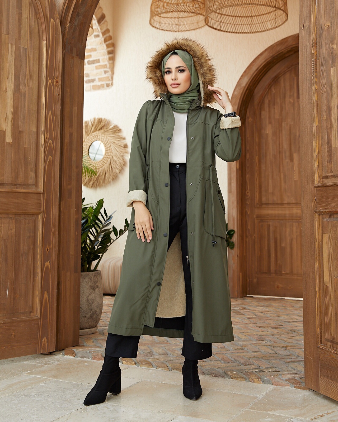 Büyük beden içi kürklü parka - Görsel 6