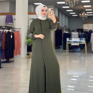 Krep kumaş taşlı ferace