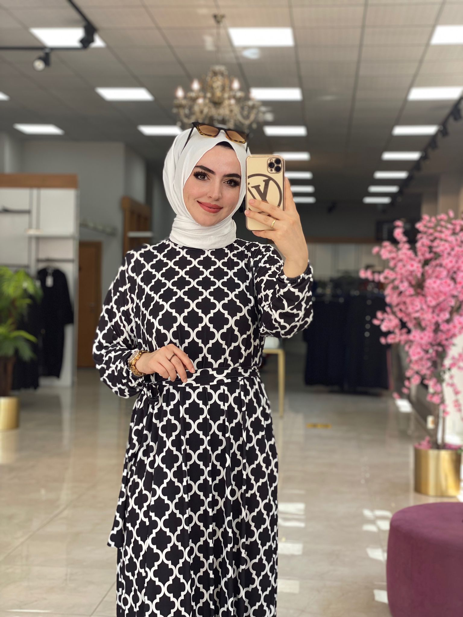 Sandy kumaş Dama desenli elbise - Görsel 4