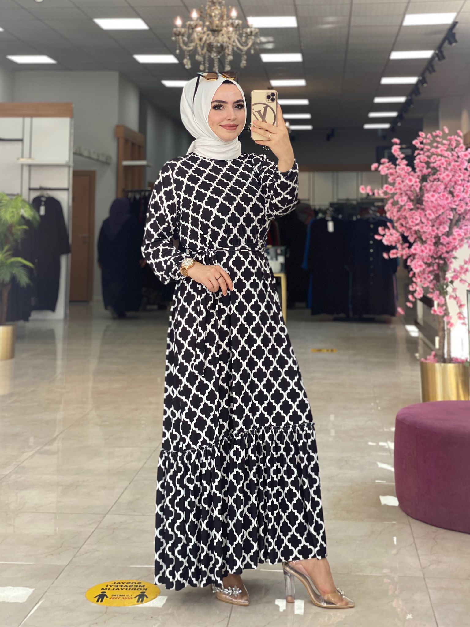 Sandy kumaş Dama desenli elbise - Görsel 2