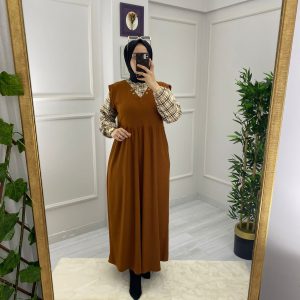 Fitili kumaş ela elbise