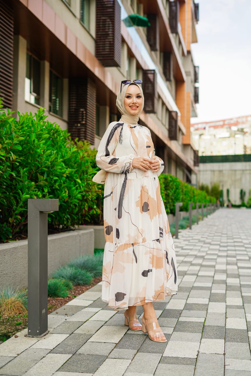 Baskılı şifon elbise - Görsel 16
