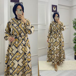 Double krep geometrik elbise