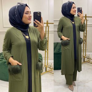 Fitili örme kumaş Kürklü ikili takım